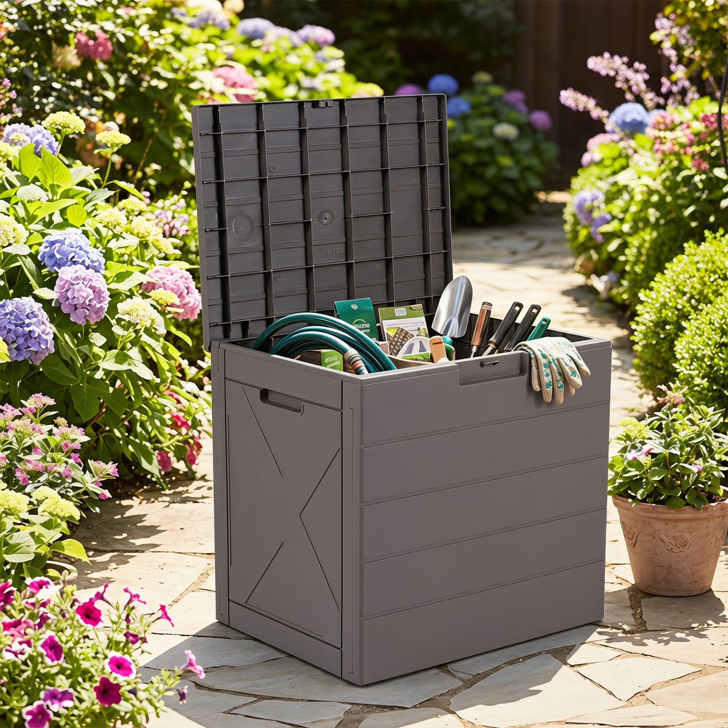 Bac de rangement de 25 gallons avec couvercle, gris