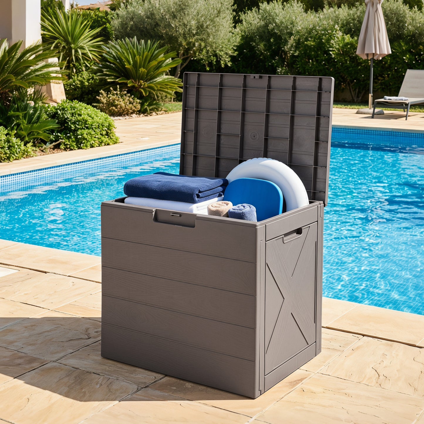 Bac de rangement de 25 gallons avec couvercle, gris