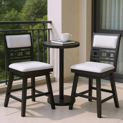 25 Inch Bar Stools Set of 2 with Upholstered Backrest and 360° Rotation Seat, Black