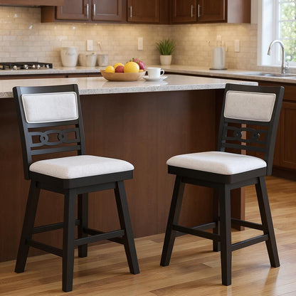 25 Inch Bar Stools Set of 2 with Upholstered Backrest and 360° Rotation Seat, Black Bar Stools at Gallery Canada