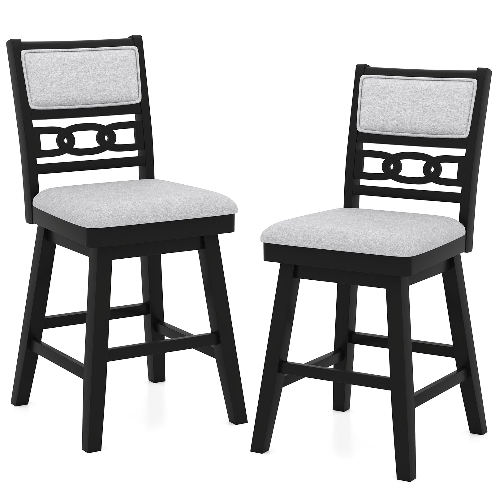 25 Inch Bar Stools, Set of 2, Upholstered Backrest, 360° Rotation Seat, Black Bar Stools Black at Gallery Canada