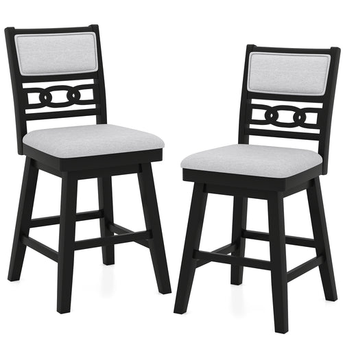 25 Inch Bar Stools, Set of 2, Upholstered Backrest, 360° Rotation Seat, Black