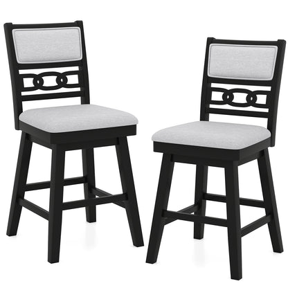 25 Inch Bar Stools Set of 2 with Upholstered Backrest and 360° Rotation Seat, Black Bar Stools Black at Gallery Canada