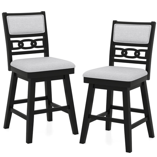 25 Inch Bar Stools Set of 2 with Upholstered Backrest and 360° Rotation Seat, Black Bar Stools Black at Gallery Canada