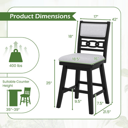 25 Inch Bar Stools Set of 2 with Upholstered Backrest and 360° Rotation Seat, Black Bar Stools at Gallery Canada