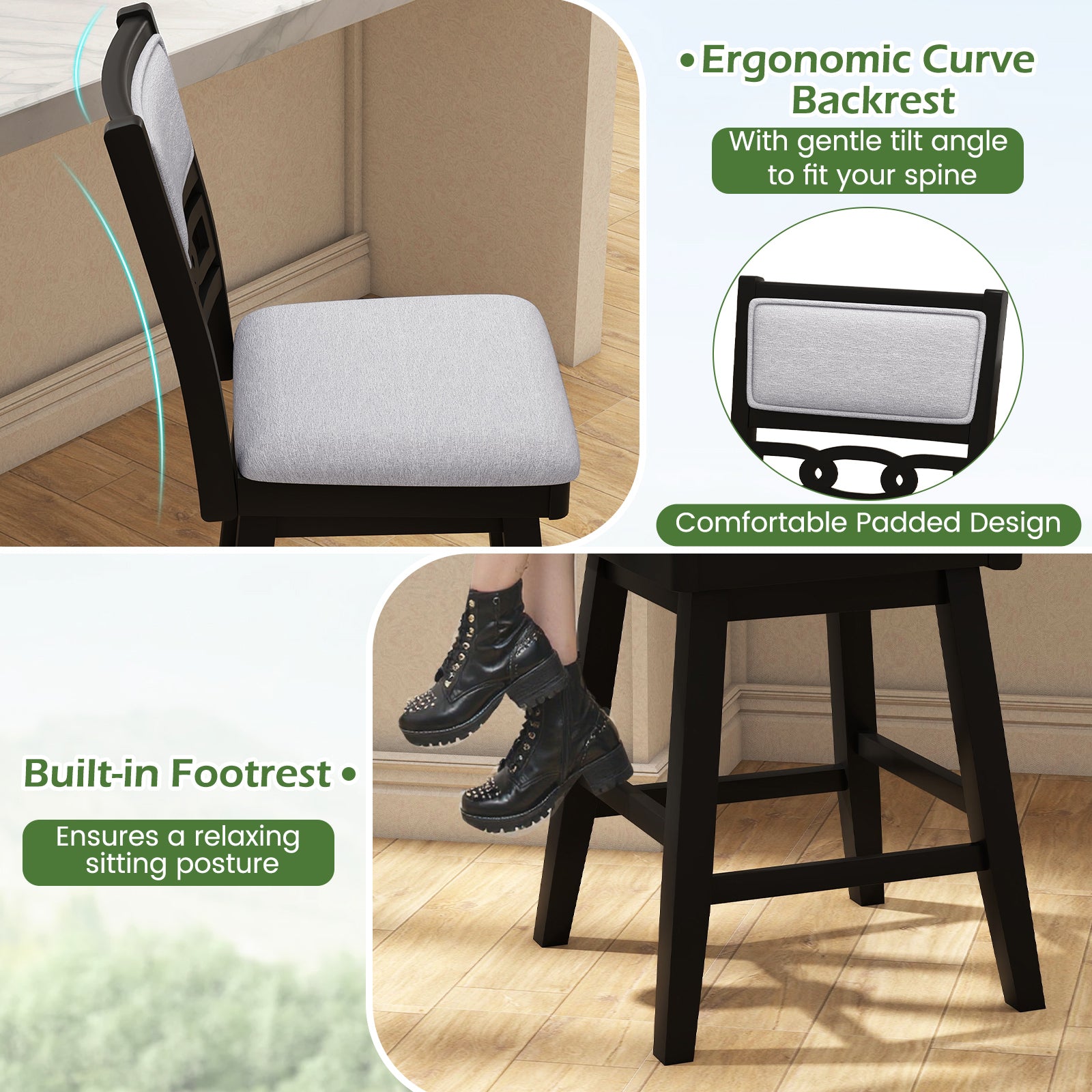 25 Inch Bar Stools Set of 2 with Upholstered Backrest and 360° Rotation Seat, Black Bar Stools at Gallery Canada