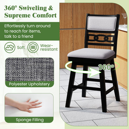 25 Inch Bar Stools Set of 2 with Upholstered Backrest and 360° Rotation Seat, Black Bar Stools at Gallery Canada