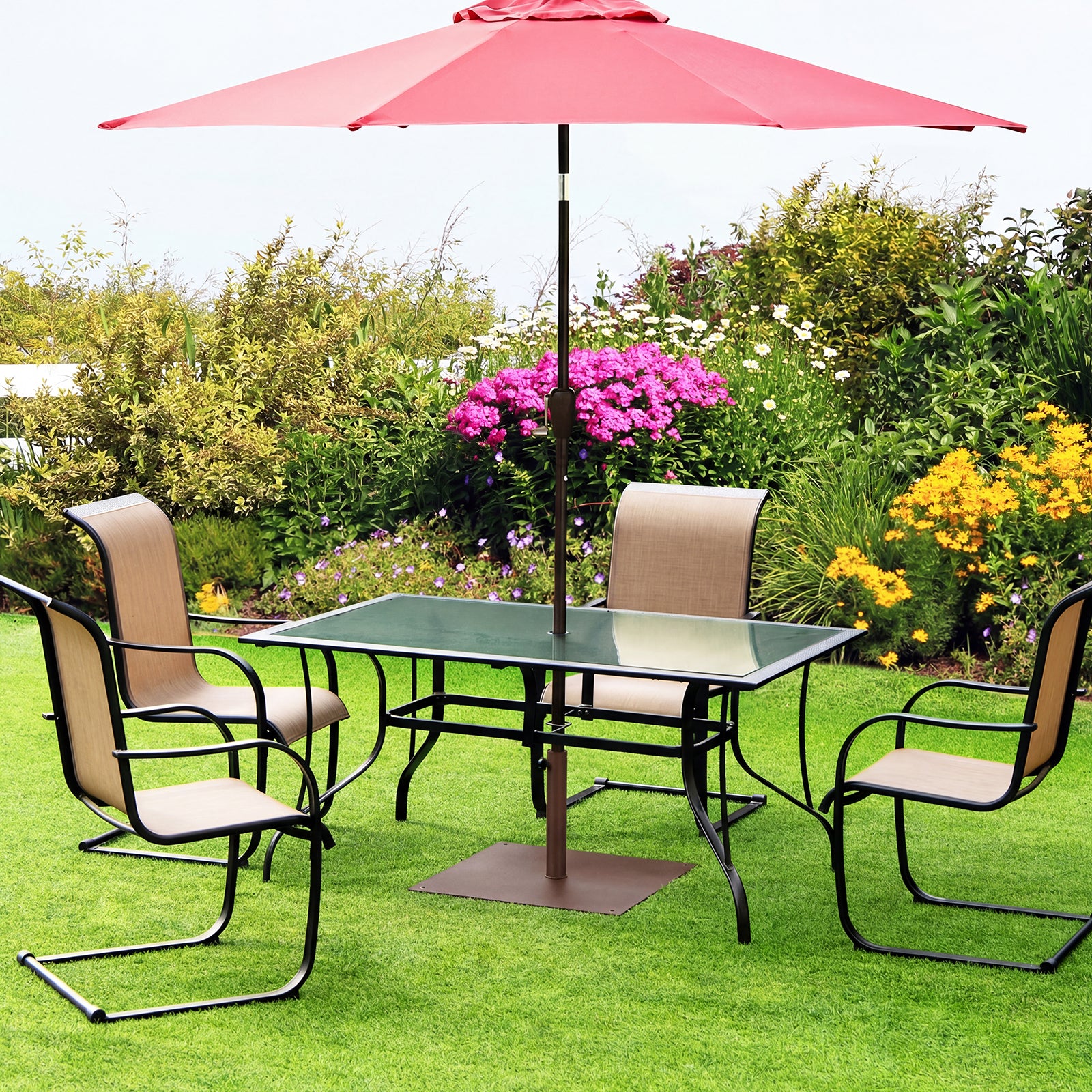 25 Inch Square Patio Umbrella Base 42 LBS Weighted, Brown Outdoor Umbrella Bases at Gallery Canada