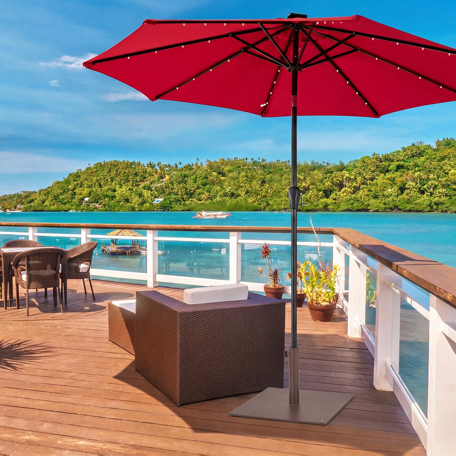 25 Inch Square Patio Umbrella Base 42 LBS Weighted, Brown Outdoor Umbrella Bases at Gallery Canada