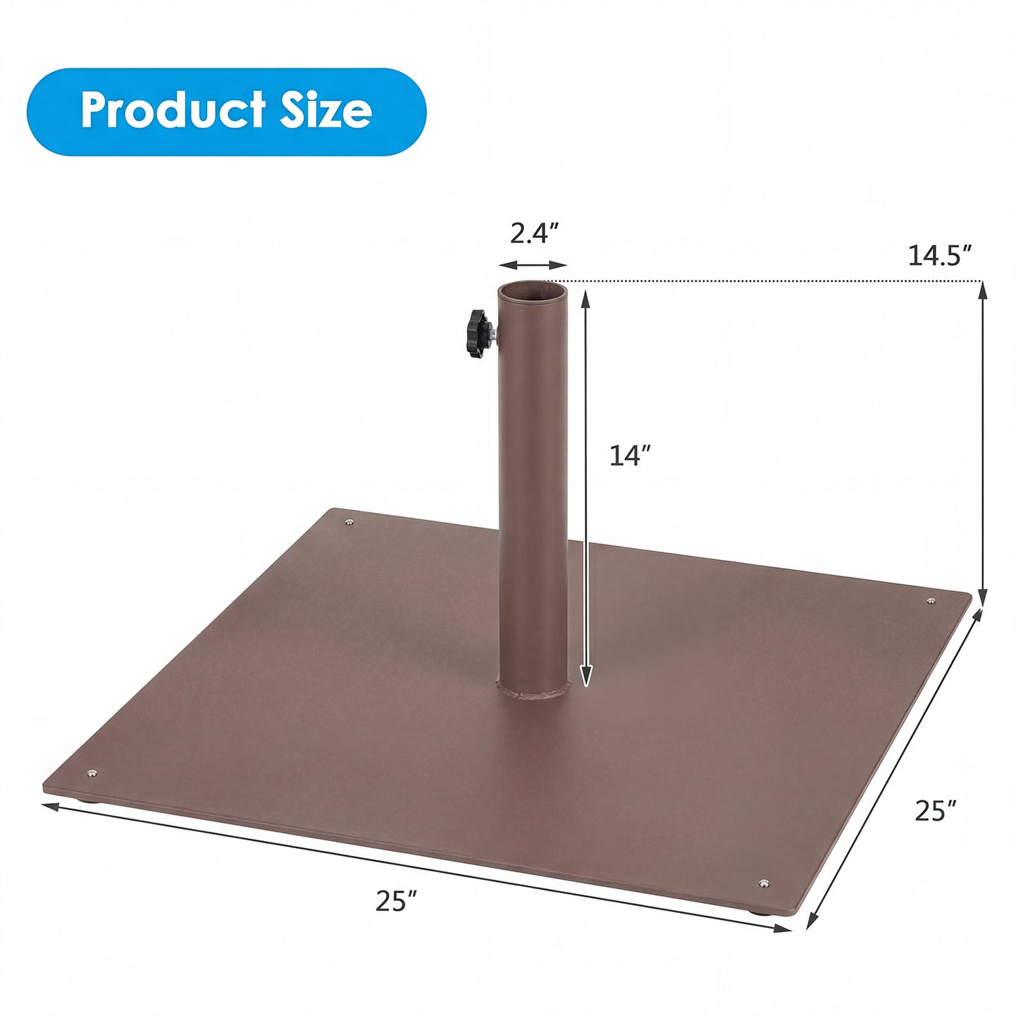 25 Inch Square Patio Umbrella Base 42 LBS Weighted, Brown Outdoor Umbrella Bases at Gallery Canada
