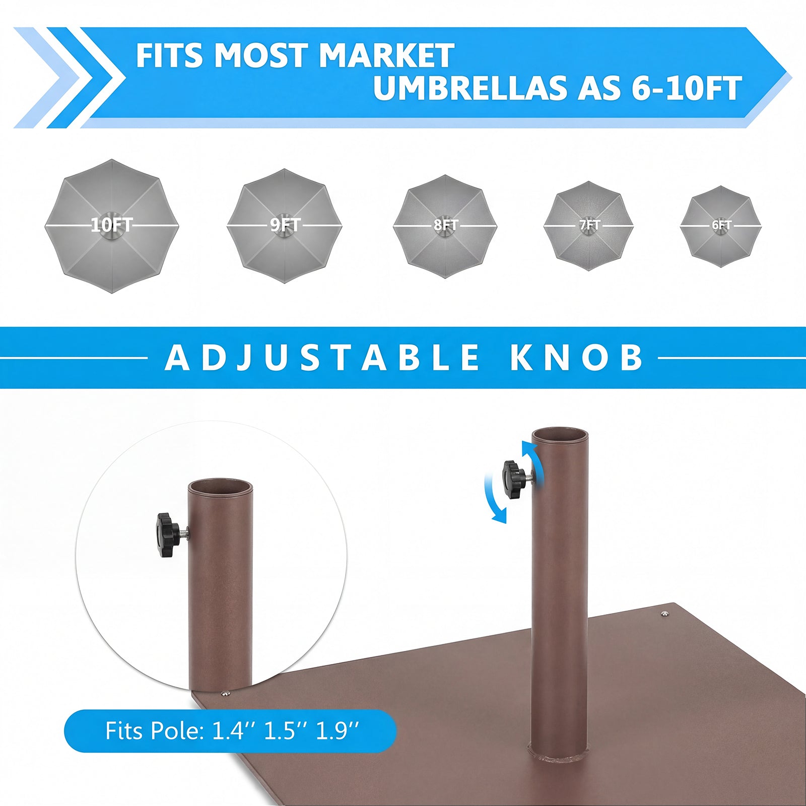 25 Inch Square Patio Umbrella Base 42 LBS Weighted, Brown Outdoor Umbrella Bases at Gallery Canada