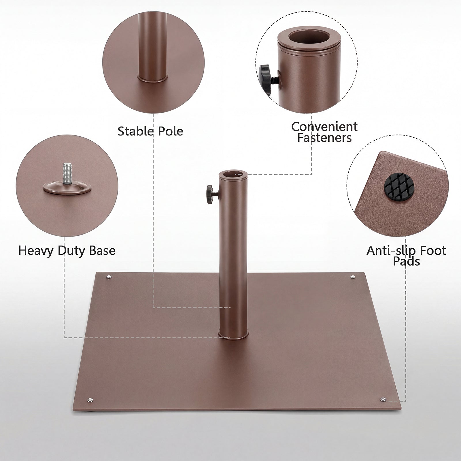 25 Inch Square Patio Umbrella Base 42 LBS Weighted, Brown Outdoor Umbrella Bases at Gallery Canada