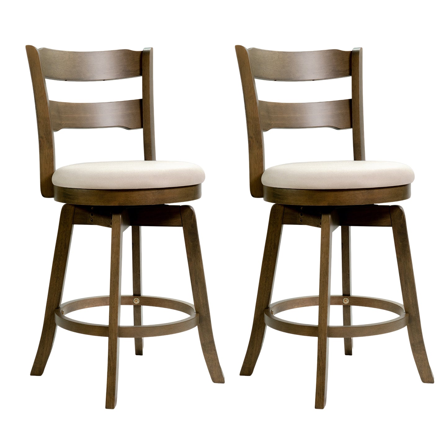 25 Inch Swivel Counter Barstools with Backrest & Upholstered Seat-Set of 2, Taupe