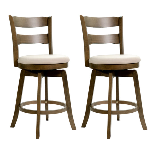 25 Inch Swivel Counter Barstools with Backrest & Upholstered Seat-Set of 2, Taupe