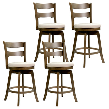 25 Inch Swivel Counter Barstools with Backrest & Upholstered Seat-Set of 4, Taupe Bar Stools at Gallery Canada