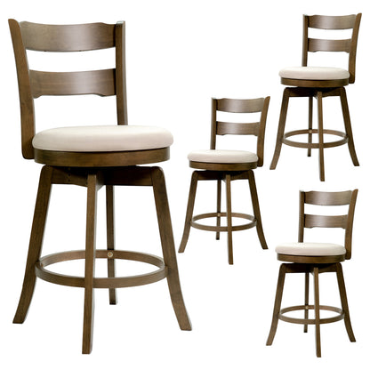 25 Inch Swivel Counter Barstools with Backrest & Upholstered Seat-Set of 4, Taupe Bar Stools at Gallery Canada
