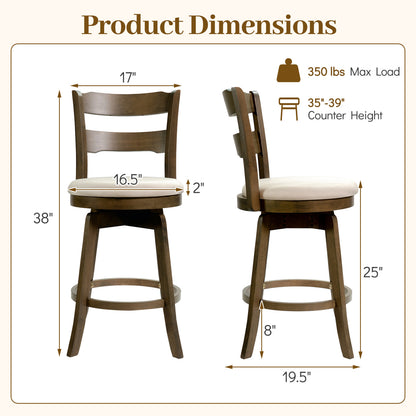 25 Inch Swivel Counter Barstools with Backrest & Upholstered Seat-Set of 4, Taupe Bar Stools at Gallery Canada