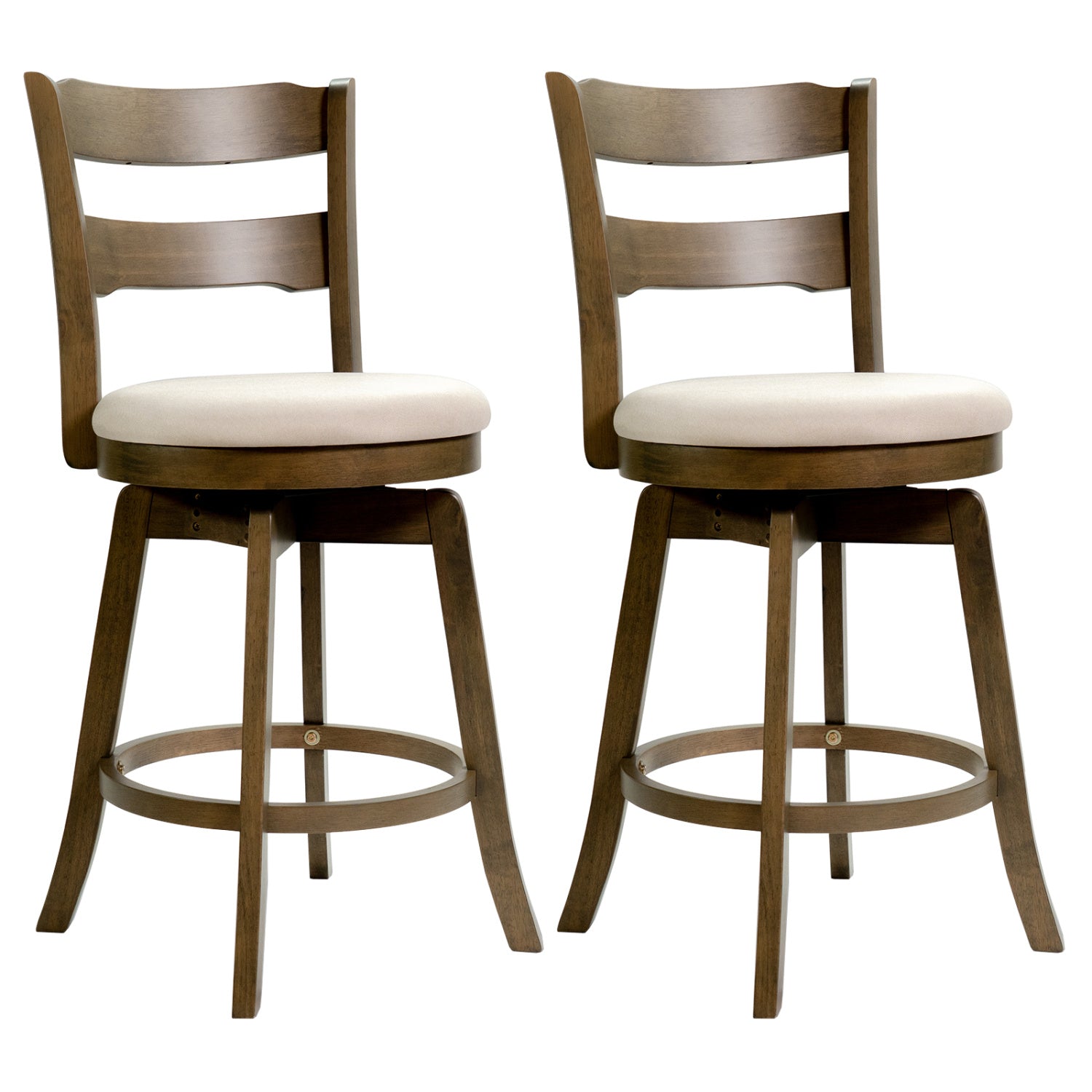 25 Inch Swivel Counter Barstools with Backrest & Upholstered Seat-Set of 2, Taupe Bar Stools at Gallery Canada