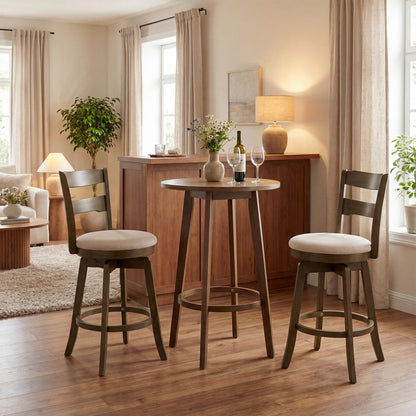 25 Inch Swivel Counter Barstools with Backrest & Upholstered Seat-Set of 2, Taupe Bar Stools at Gallery Canada