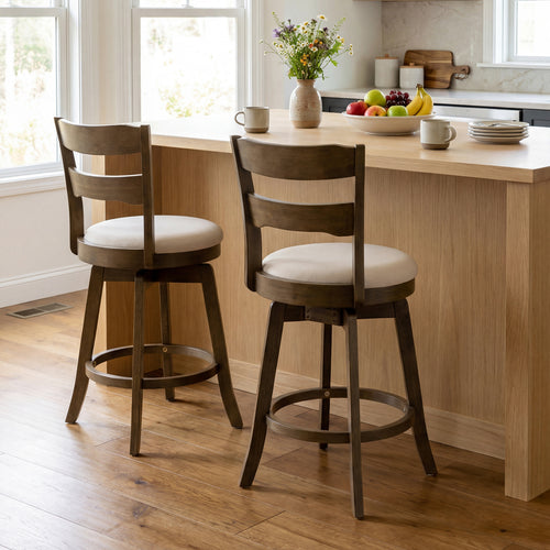 25 Inch Swivel Counter Barstools with Backrest & Upholstered Seat-Set of 2, Taupe