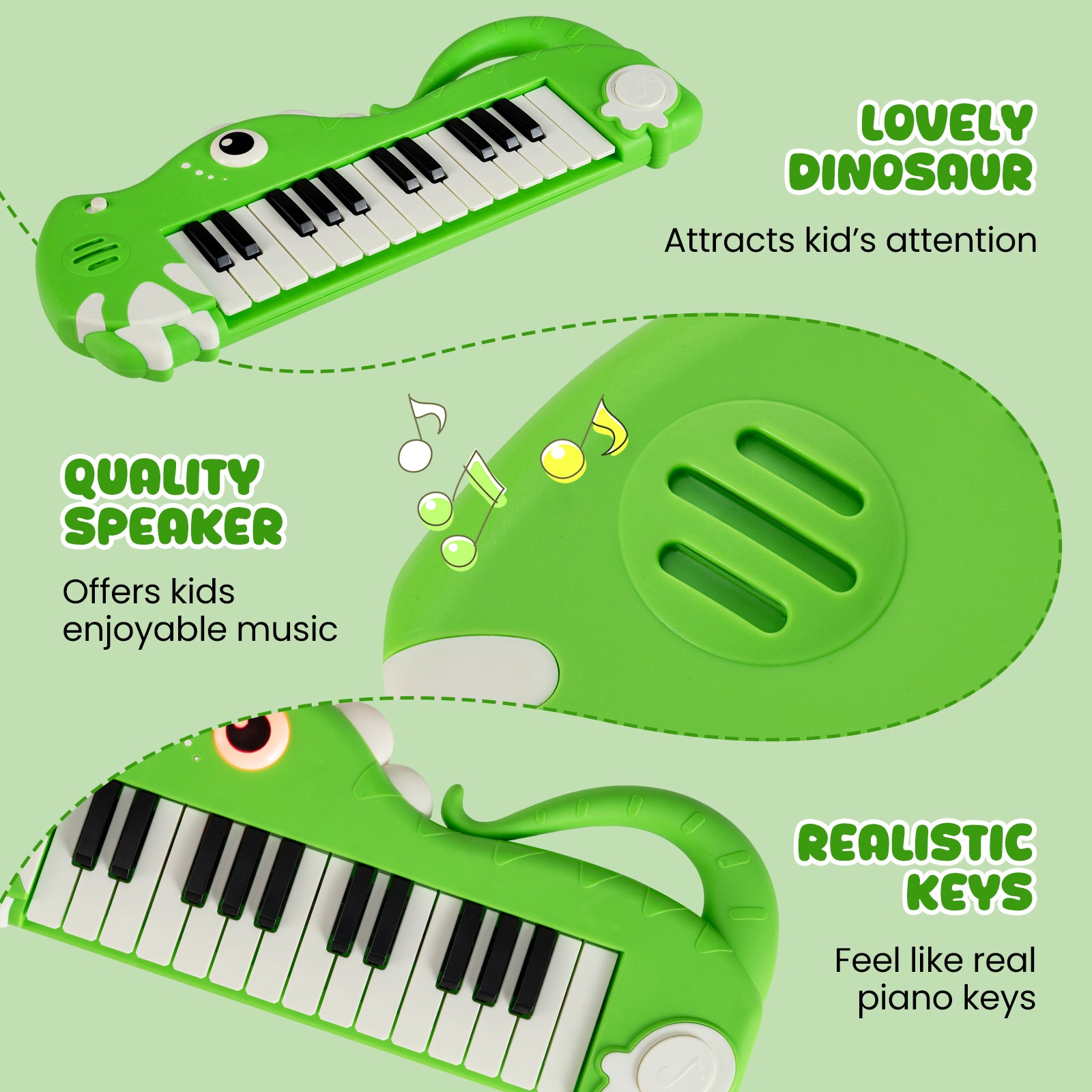 25-Key Kids Piano Keyboard, Dinosaur Shape, Digital Piano, Green Pianos & Keyboards at Gallery Canada