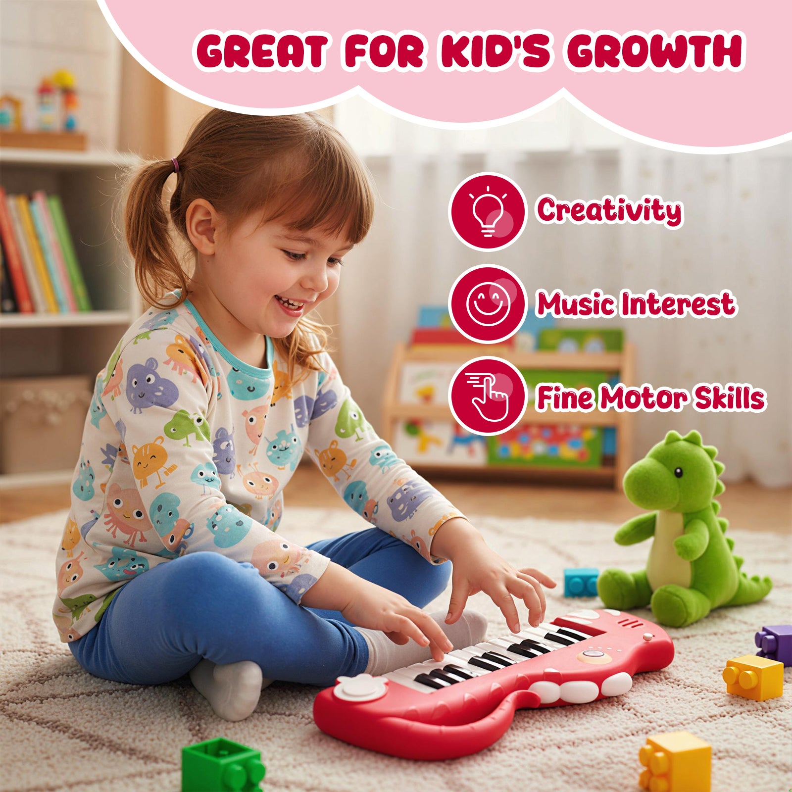 25-Key Dinosaur Piano Keyboard, With Music And Light, Red Pianos & Keyboards at Gallery Canada