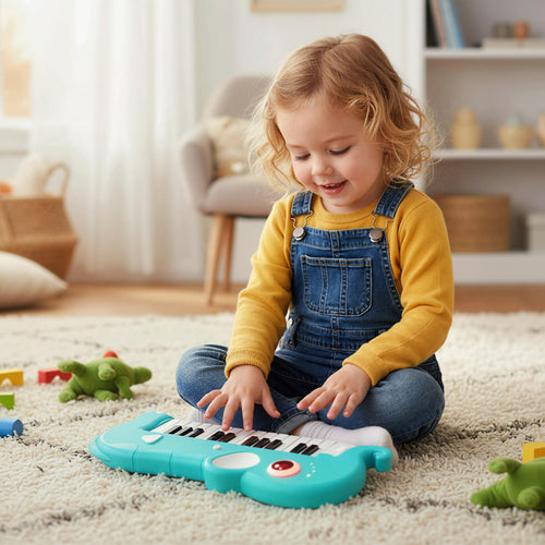 25-Key Kids Piano Keyboard, Elephant Shape, With Music And Light, Blue