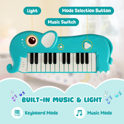 25-Key Kids Piano Keyboard, Elephant Shape, With Music And Light, Blue Pianos & Keyboards at Gallery Canada