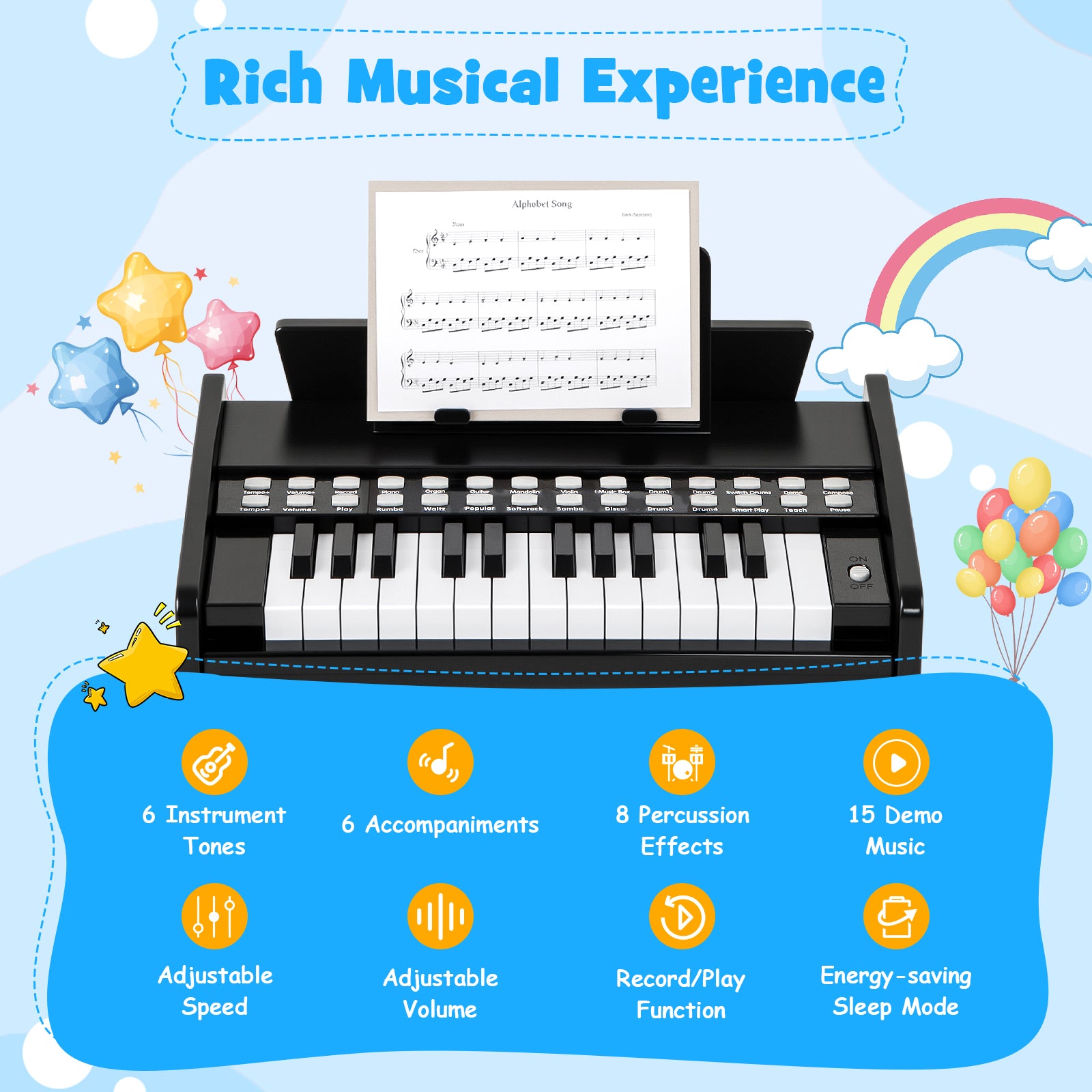25 Keys Kids Piano Keyboard with Adjustable Speed and Volume, Black Pianos & Keyboards at Gallery Canada