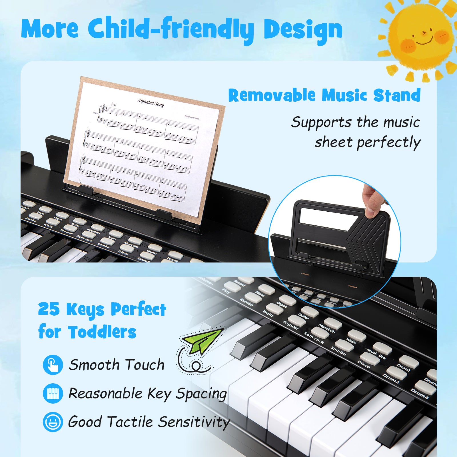 25 Keys Kids Piano Keyboard with Adjustable Speed and Volume, Black Pianos & Keyboards at Gallery Canada