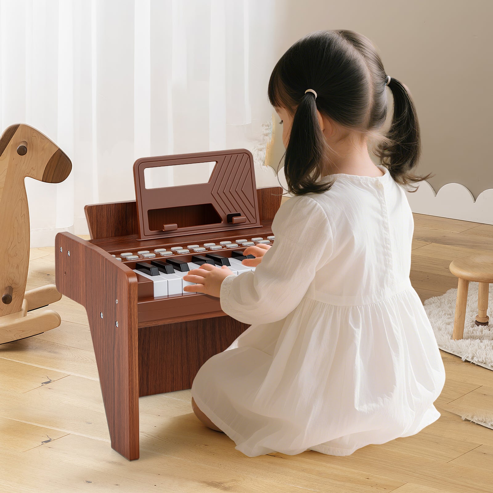 25 Keys Kids Piano Keyboard with Adjustable Speed and Volume, Brown Pianos & Keyboards at Gallery Canada