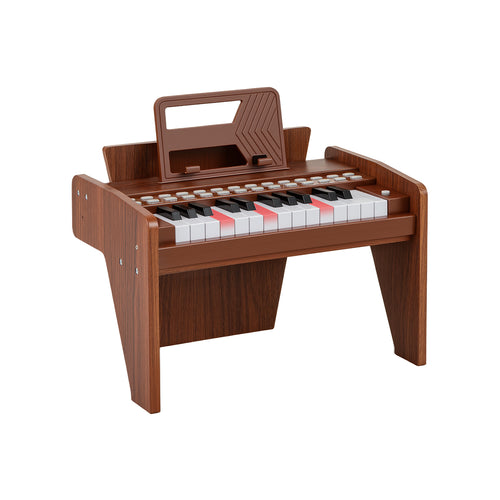 25 Keys Kids Piano Keyboard, Adjustable Speed And Volume, Brown