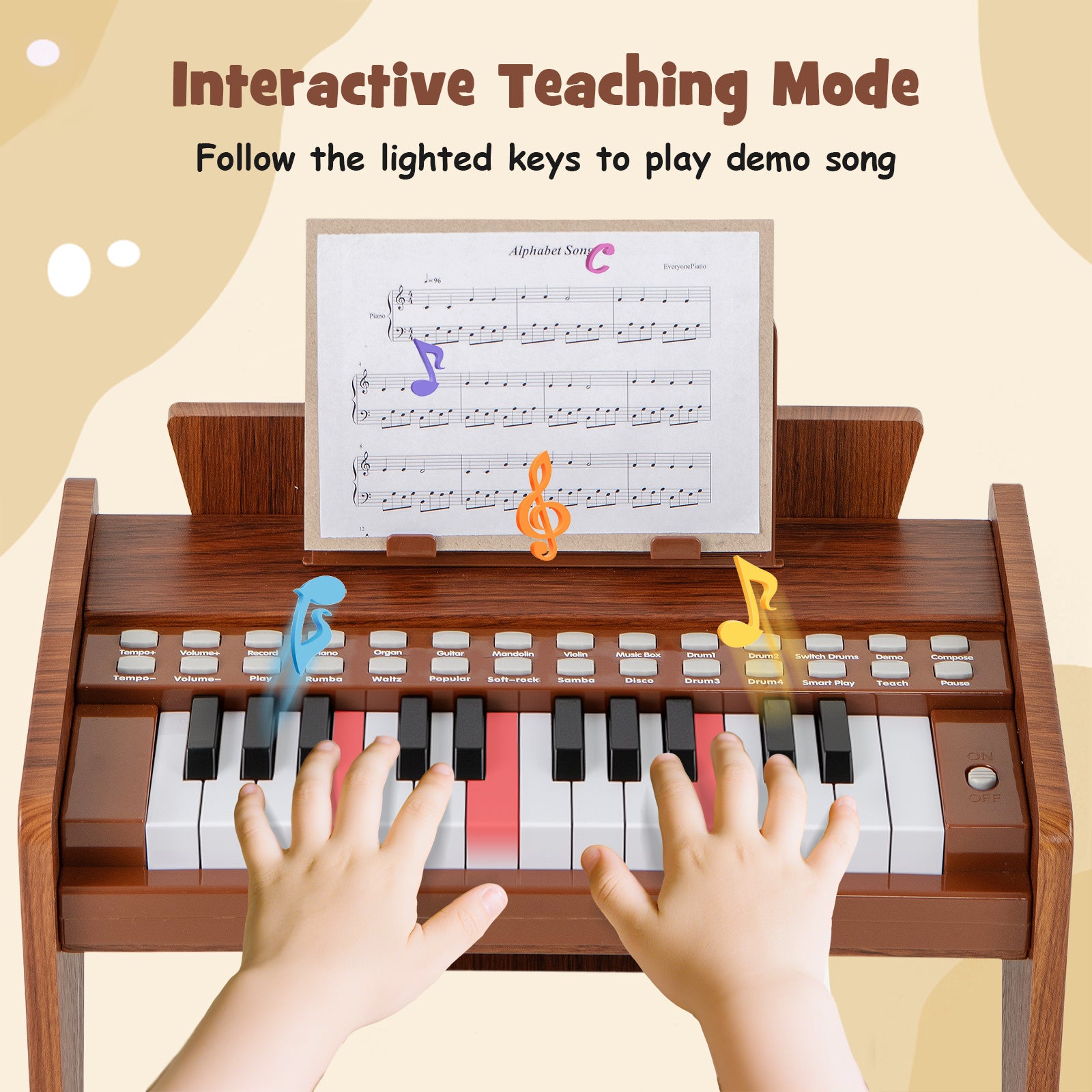 25 Keys Kids Piano Keyboard with Adjustable Speed and Volume, Brown Pianos & Keyboards at Gallery Canada