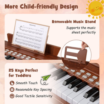 25 Keys Kids Piano Keyboard with Adjustable Speed and Volume, Brown Pianos & Keyboards at Gallery Canada
