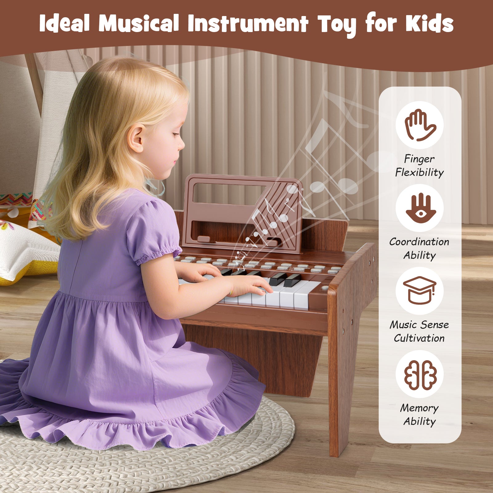 25 Keys Kids Piano Keyboard with Adjustable Speed and Volume, Brown Pianos & Keyboards at Gallery Canada