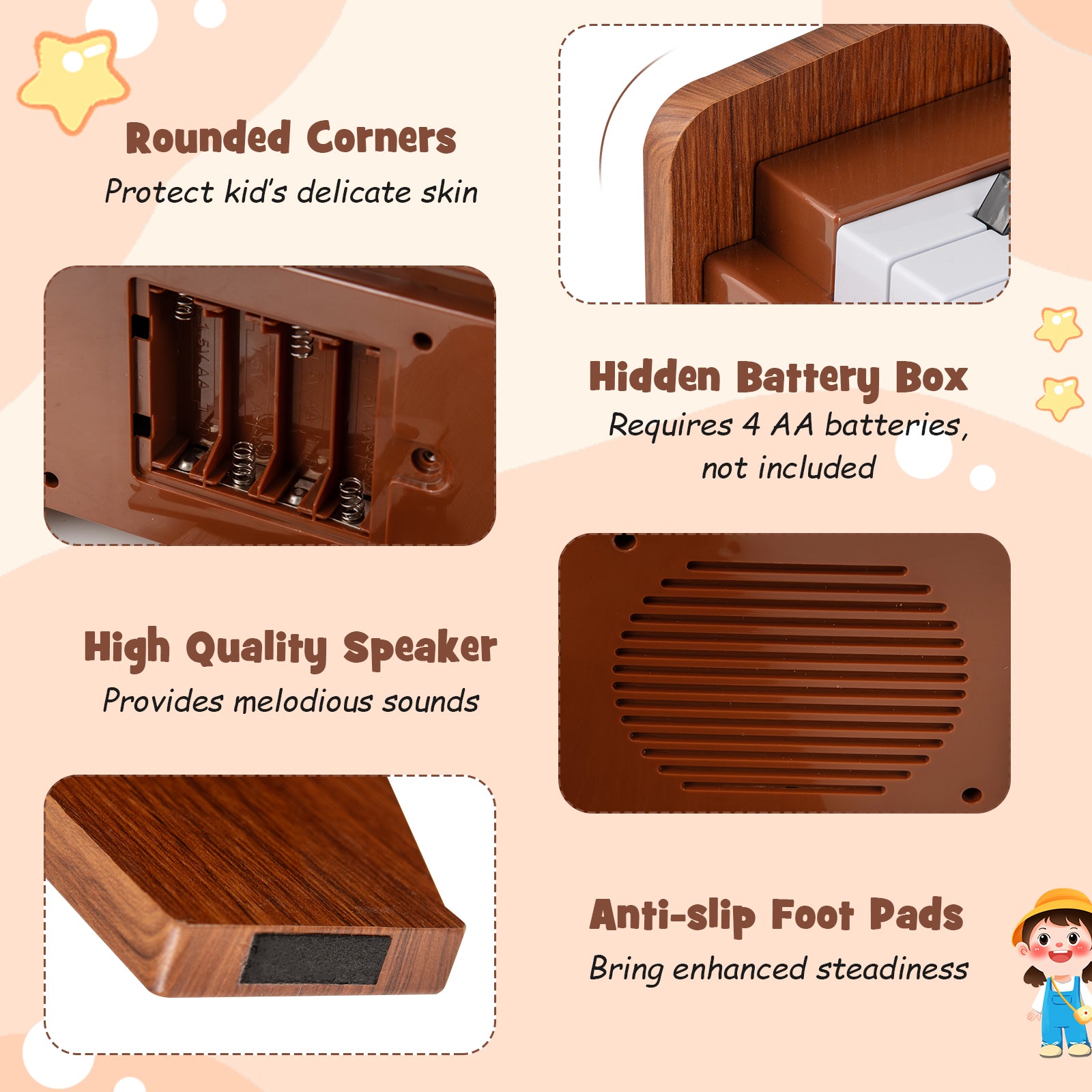 25 Keys Kids Piano Keyboard with Adjustable Speed and Volume, Brown Pianos & Keyboards at Gallery Canada