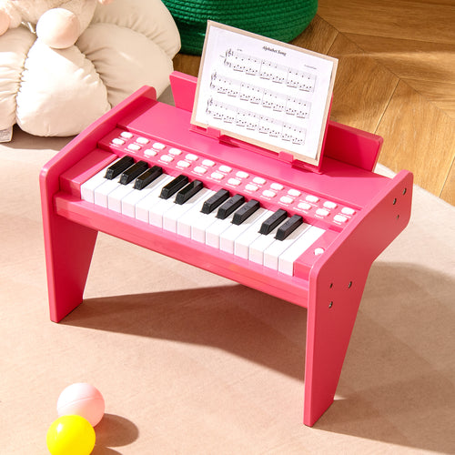 25 Keys Kids Piano Keyboard with Adjustable Speed and Volume, Pink