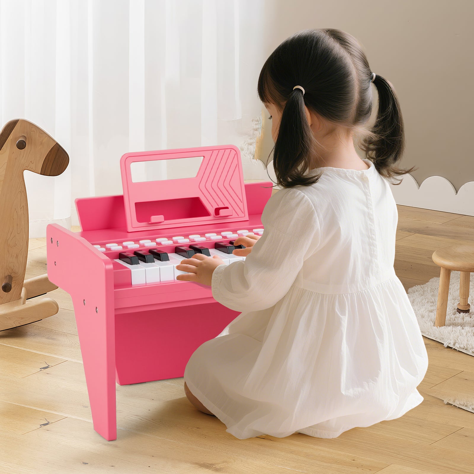 25 Keys Kids Piano Keyboard with Adjustable Speed and Volume, Pink Pianos & Keyboards at Gallery Canada