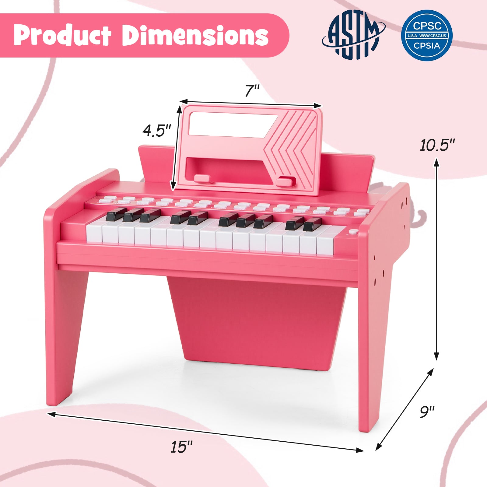 25 Keys Kids Piano Keyboard with Adjustable Speed and Volume, Pink Pianos & Keyboards at Gallery Canada