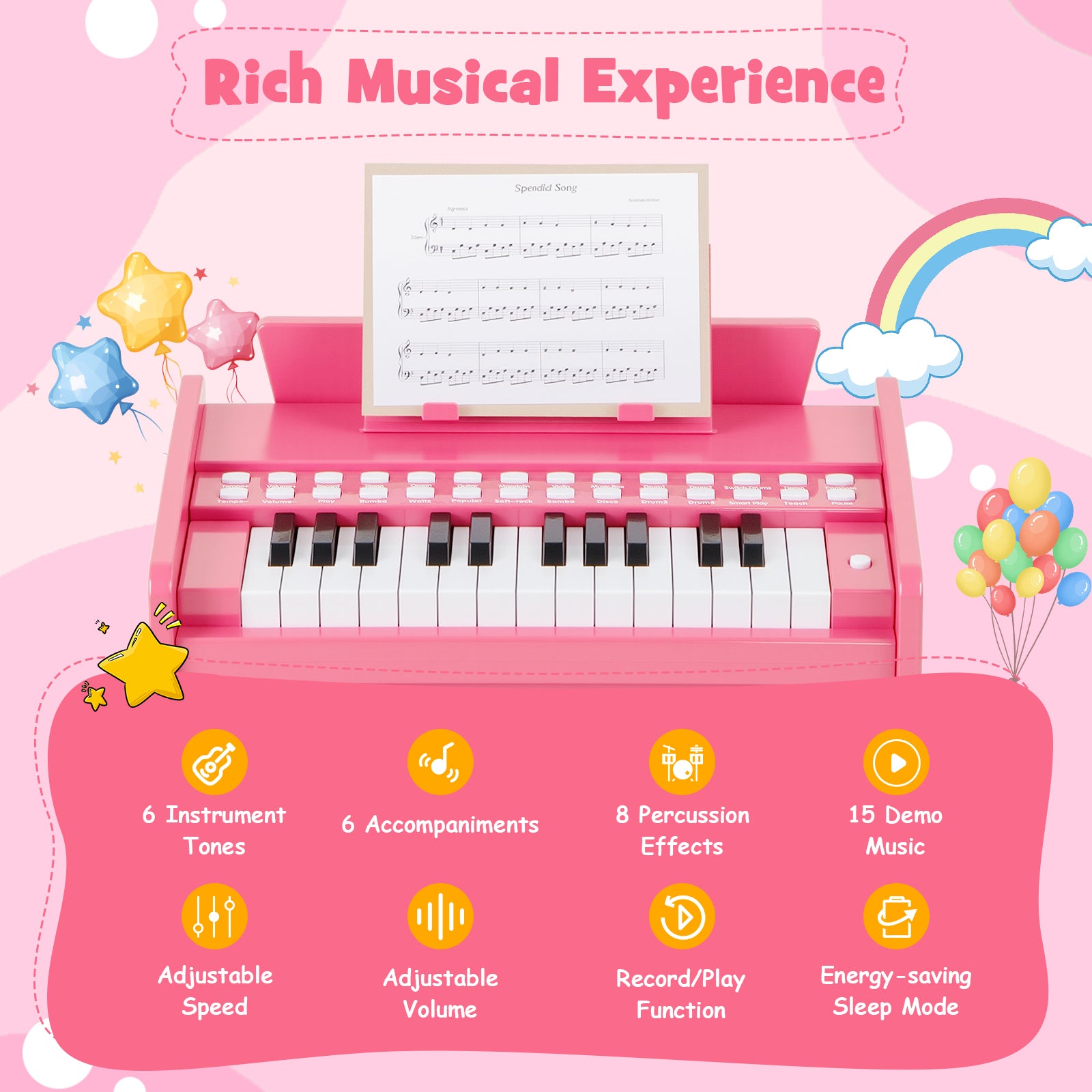 25 Keys Kids Piano Keyboard with Adjustable Speed and Volume, Pink Pianos & Keyboards at Gallery Canada