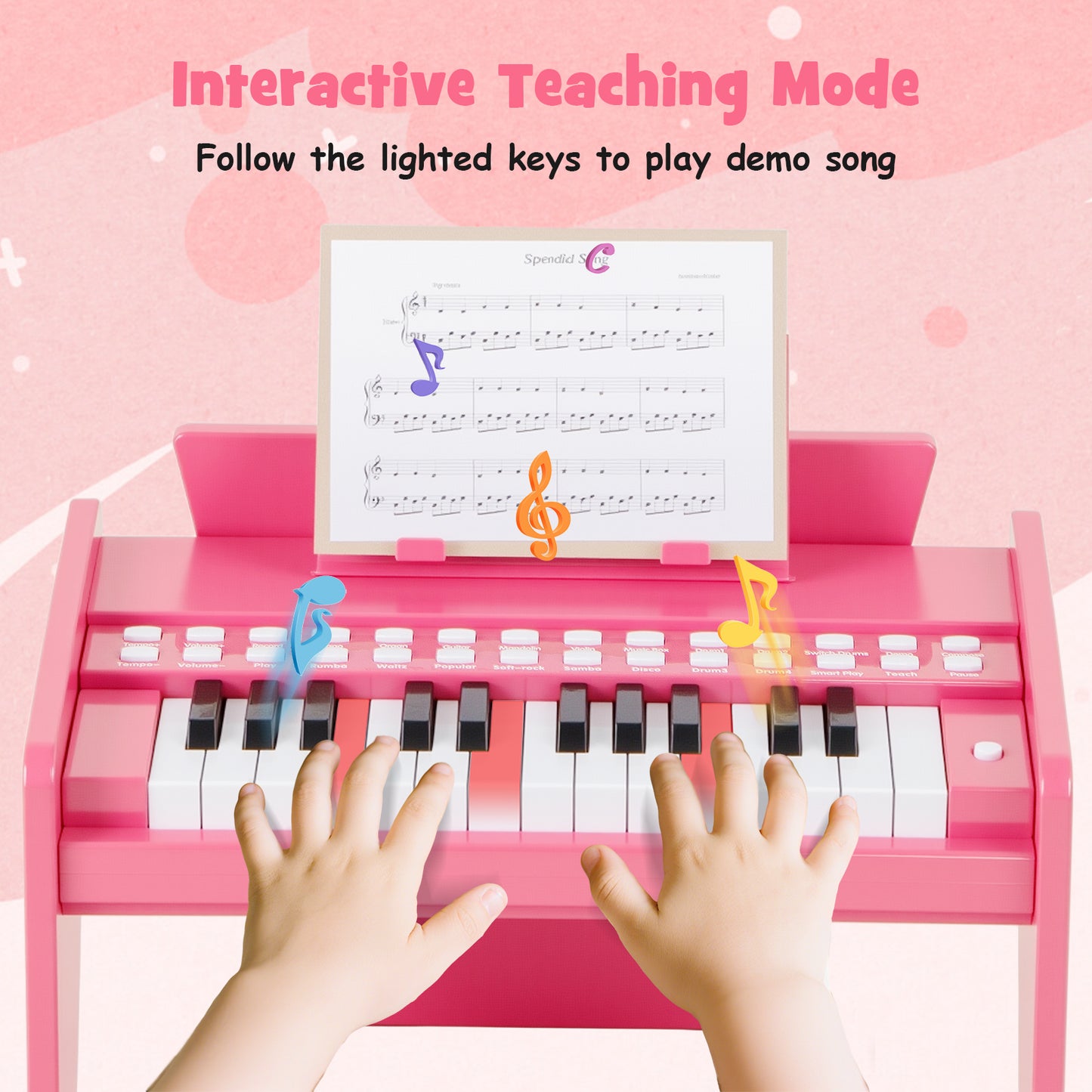 25 Keys Kids Piano Keyboard with Adjustable Speed and Volume, Pink Pianos & Keyboards at Gallery Canada