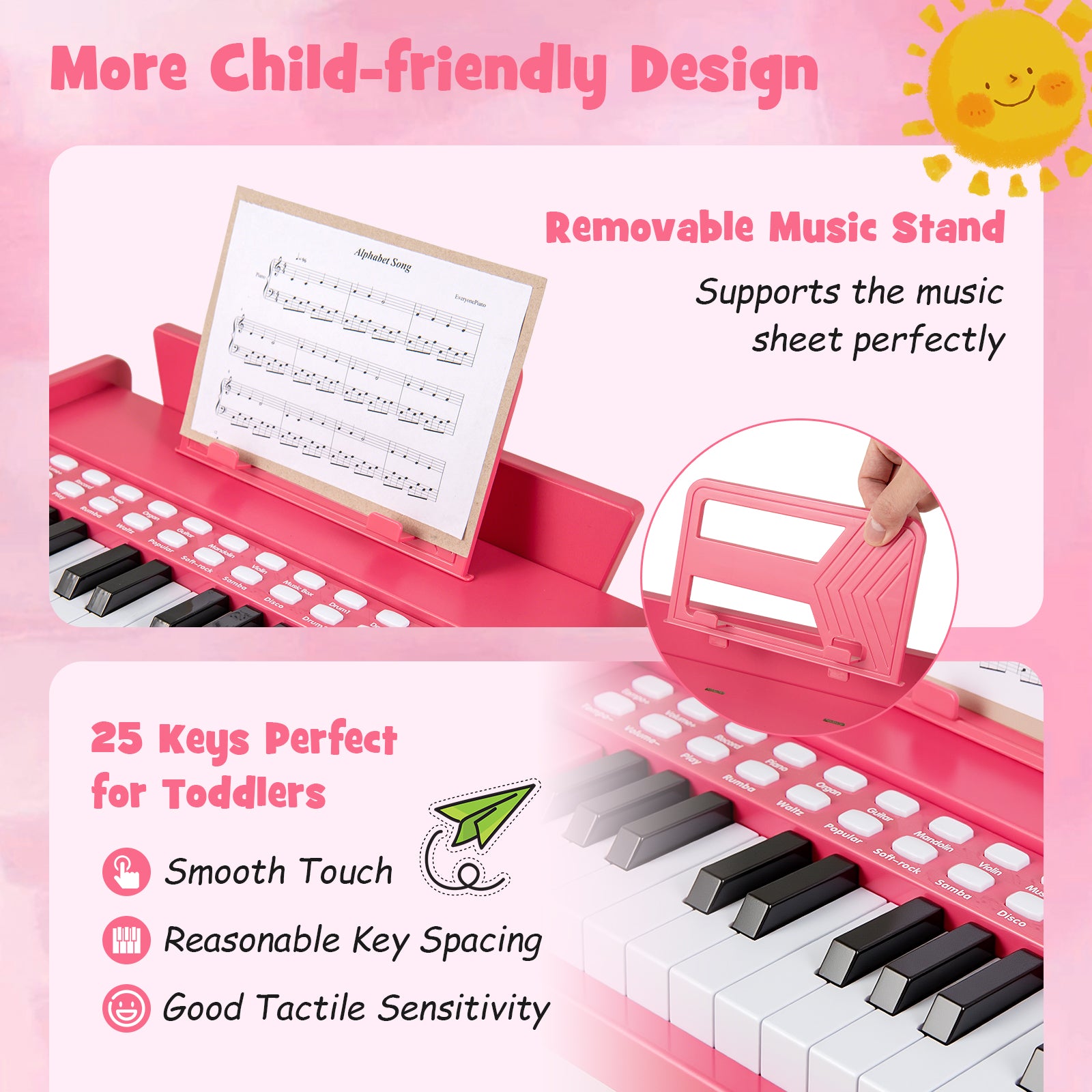 25 Keys Kids Piano Keyboard with Adjustable Speed and Volume, Pink Pianos & Keyboards at Gallery Canada