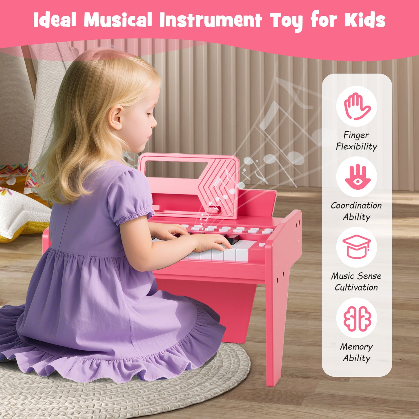 25 Keys Kids Piano Keyboard with Adjustable Speed and Volume, Pink Pianos & Keyboards at Gallery Canada