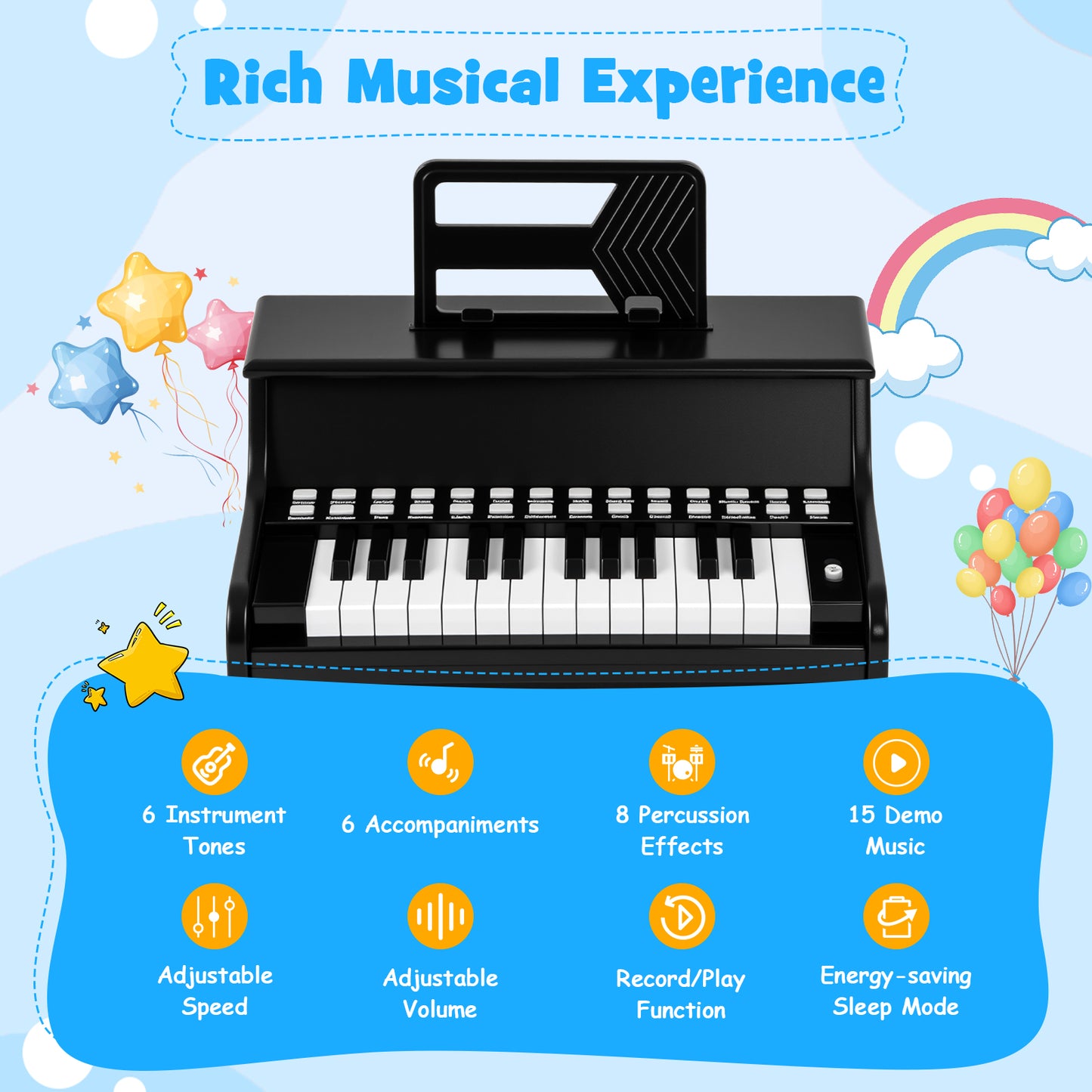 25 Keys Kids Piano Keyboard with Adjustable Speed and Teaching Mode, Black Pianos & Keyboards at Gallery Canada