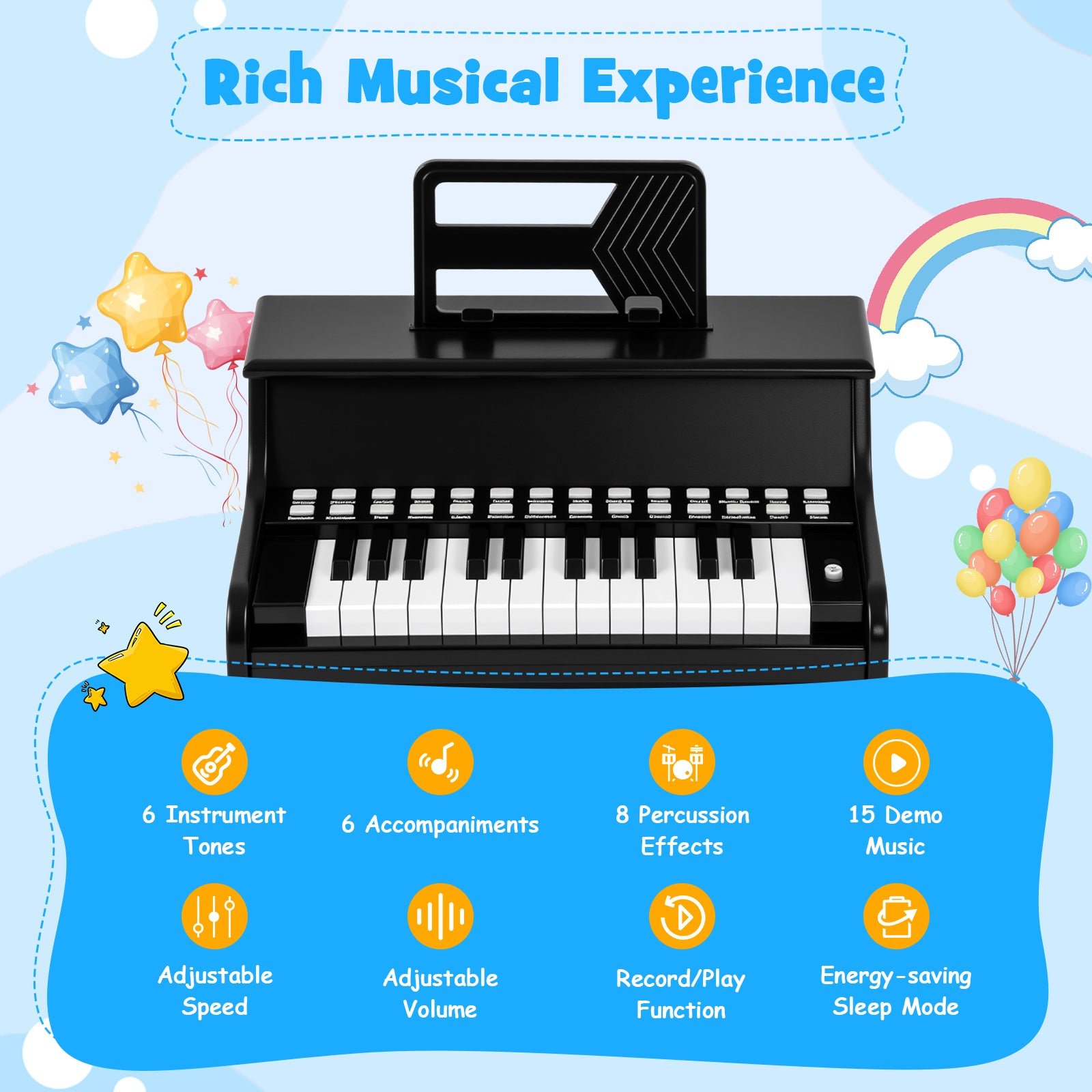 25 Keys Kids Piano Keyboard with Adjustable Speed and Teaching Mode, Black Pianos & Keyboards at Gallery Canada