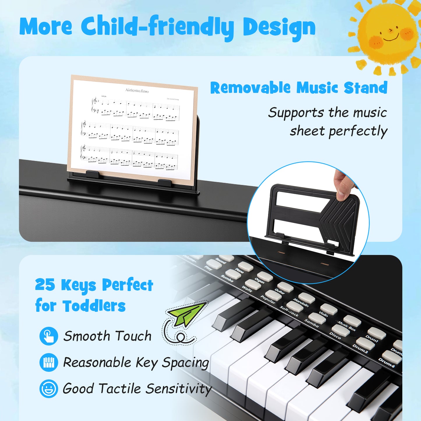 25 Keys Kids Piano Keyboard with Adjustable Speed and Teaching Mode, Black Pianos & Keyboards at Gallery Canada
