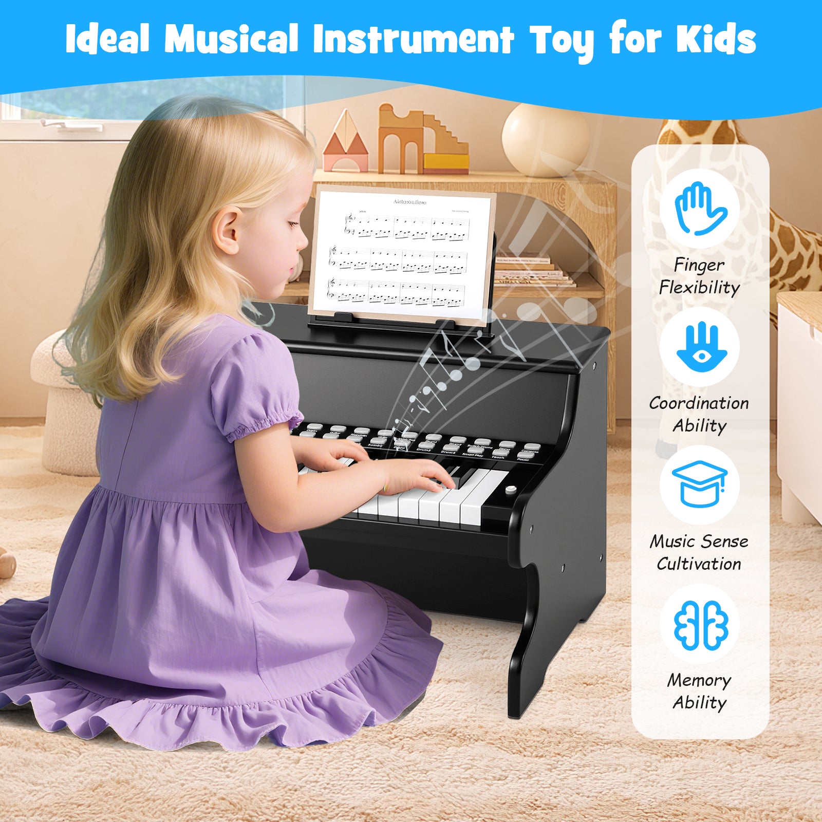 25 Keys Kids Piano Keyboard with Adjustable Speed and Teaching Mode, Black Pianos & Keyboards at Gallery Canada