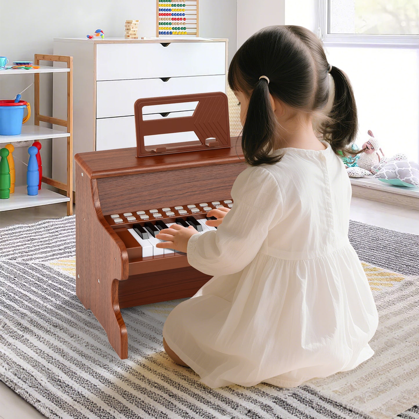 25 Keys Kids Piano Keyboard with Adjustable Speed and Teaching Mode, Brown Pianos & Keyboards at Gallery Canada