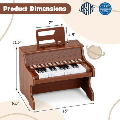 25 Keys Kids Piano Keyboard with Adjustable Speed and Teaching Mode, Brown Pianos & Keyboards at Gallery Canada