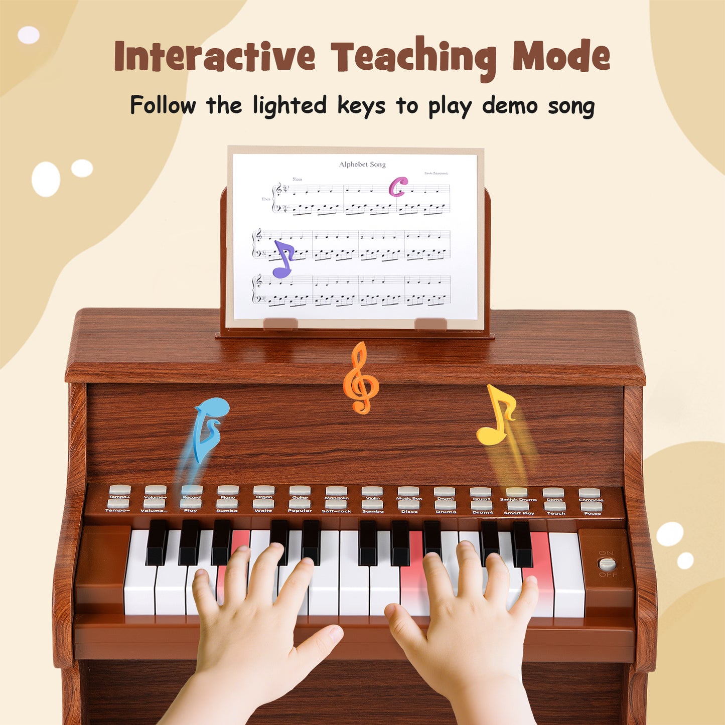 25 Keys Kids Piano Keyboard with Adjustable Speed and Teaching Mode, Brown Pianos & Keyboards at Gallery Canada